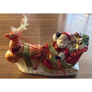 Robert Stanley Glass Hanging Ornament Santa In Sleigh With Reindeer Glitter